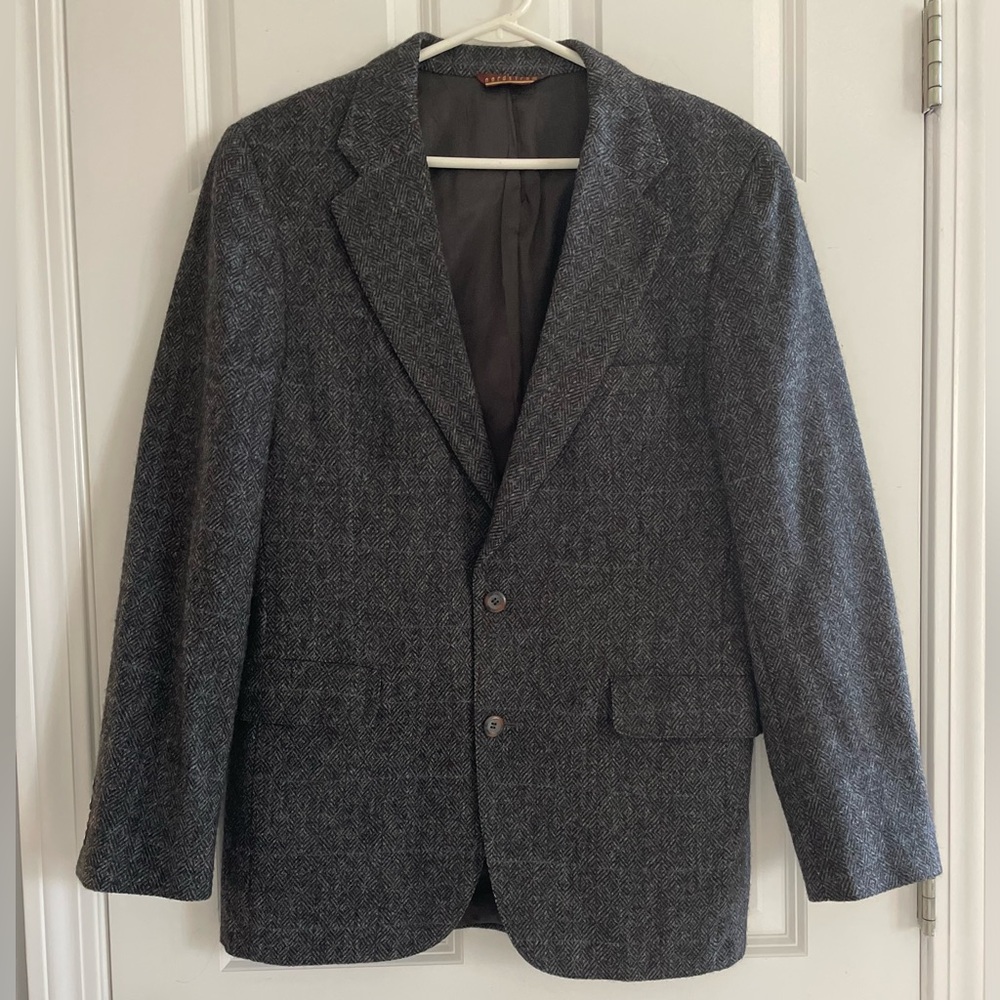 Vintage NORDSTROM Mens Wool Tweed Sport Coat 42R Dark Gray Herringbone USA Made